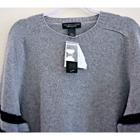 The Men’s Store Sz XL Grey Cashmere Striped Sleeves Sweater - Picture 3 of 11